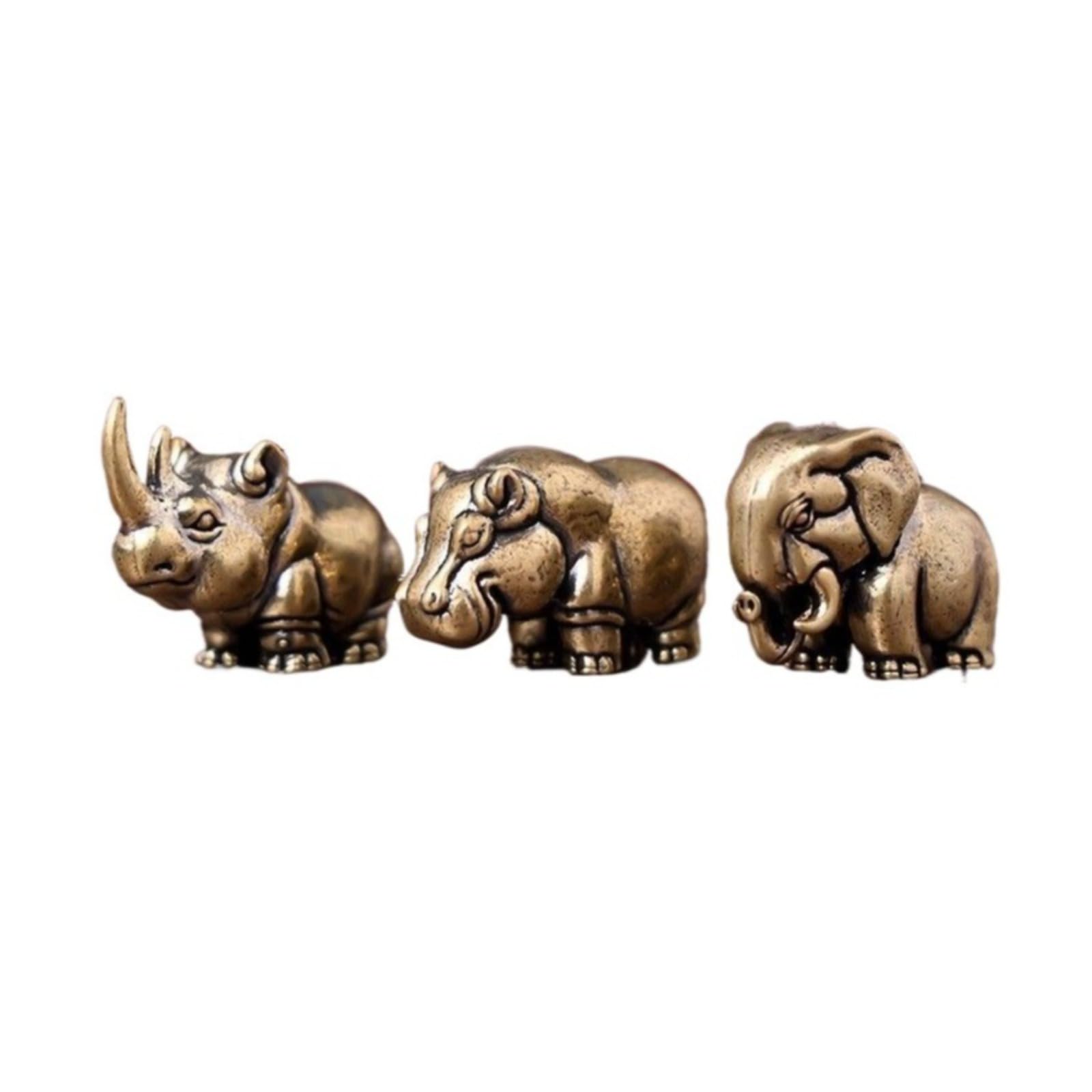 NGDFGR 3Pcs Brass Creative African Trio Of Rhino, Hippo,Elephant Miniature Statue,Metal Animal Sculpture Desktop Ornament Home Bonsai Micro Landscape Decr Accessories