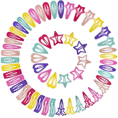 Kissral 54Pcs Snap Hair Clips, Multiple Style Lovely Metal BB Hair Clip Barrettes Clips Hairpin Hair Accessories for Baby Little Girls Toddlers Kids Children