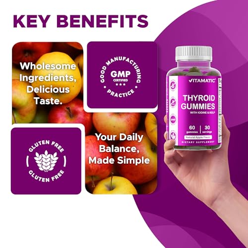 vitamatic vegan thyroid support gummies with iodine amp kelp  60 count improve your energy amp increase metabolism  plant-based