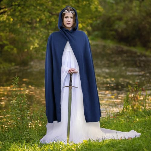 FSUJWOA Renaissance Kapuzenumhang mittelalter kleidung herren Hexenmantel mit Kapuze umhang (Blau, Stil-1)