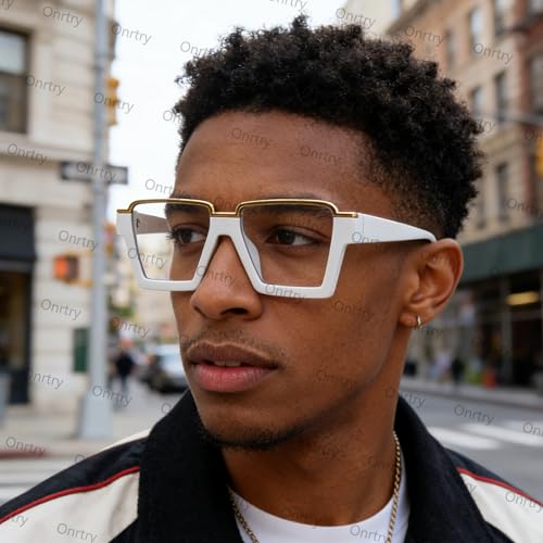 Image of Onrtry Oversized Square Blue Light Glasses for Women Men Fashion Semi Rimless Glasses Non Prescription Eyeglasses