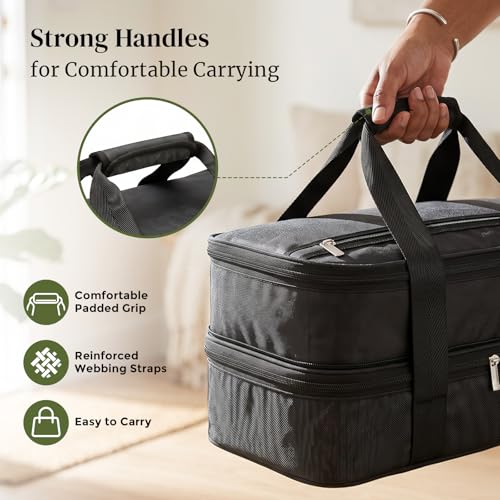 Image of DOWAN Insulated Casserole Carrier - Double Decker Food Delivery Bag Fits 9x13 Baking Dish, Expandable Lasagna Lugger Tote for Hot or Cold Food, Potluck, Picnic, Camping, BBQ - Black