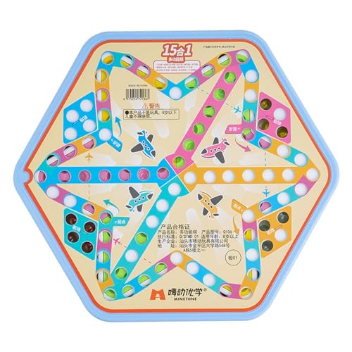 Ajedrez Juego de mesa Hexagon 15 en 1 con ajedrez y damas volantes, grandes bolas de vidrio gruesas y de alta calidad para viajes familiares magnéticos