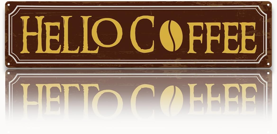 Duetom Hello Coffee Signs, Retro Metal Tin Sign, Home Kitchen Wall Decor, Farmhouse Decorations for Cafe, Coffee Station Decors, Decorative Metal Wall Signs 4x16 Inch
