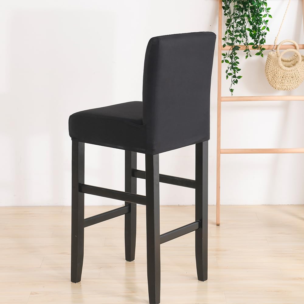 Coprisedia Per Sgabelli Da Bar - 4 Pezzi Grigio Scuro, Schienale Corto, Tessuto Elastico