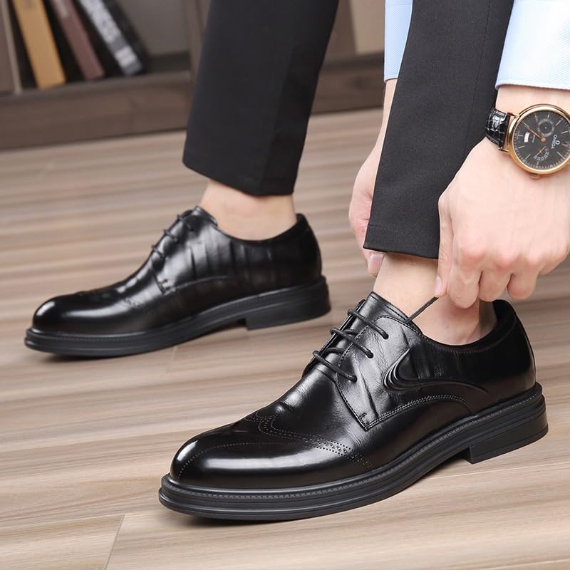 Men's Leather Oxfords Summer Lace Up Fashion Casual Classic Dress Shoes Pointed-Toe Business Loafers Shoes for Men4