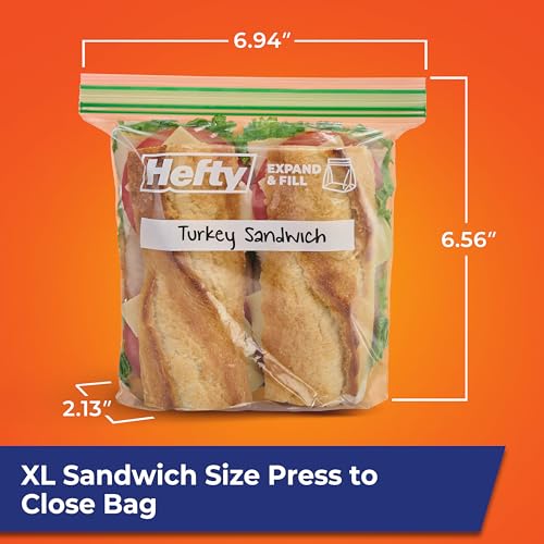 Hefty XL Press to Close Plastic Sandwich Expand and Fill Food Storage Bags, 130 Count - image 5