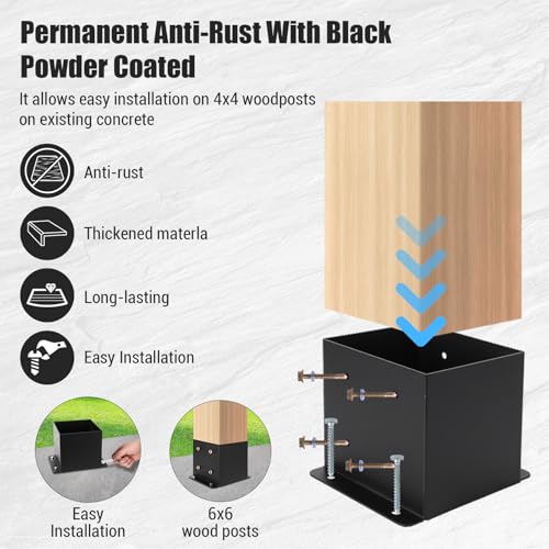 Post Base for Pergola and Gazebo 4x4 Or 6x6 Options,Heavy-Duty Post Anchor for Concrete,Wood Posts,Outdoor Post Holder for Fence and Deck - Image 6