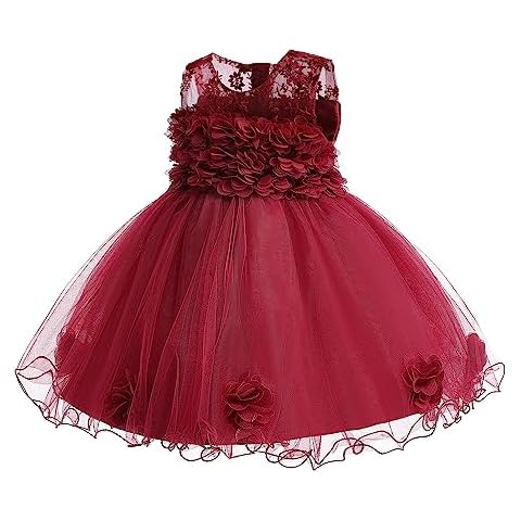 TUIJI Toddler Girl Princess Party Wedding Pageant First Birthday Party 6M 12M Lace Dress Red 70 Cover