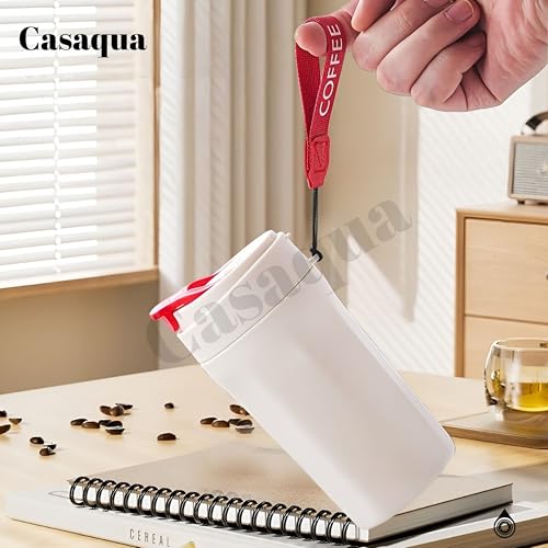 Image of Reusable Coffee Travel Mug with Leakproof Flip Lid - 400ml, Set of 1, Portable Coffee Cup with Wrist Strap, Coffee Tumbler for Hot & Cold Drinks, Office, Travel, Car, Home (Random Colour)