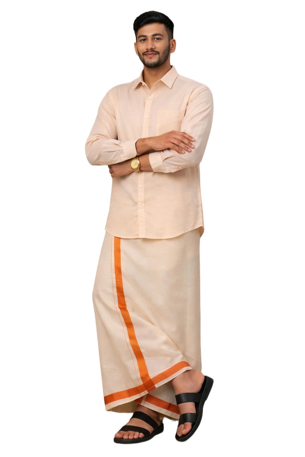 Men's Traditional Shirt and Dhoti Set, Full Sleeves Tissue Silk Cotton Shirt With Dhoti-picture-33