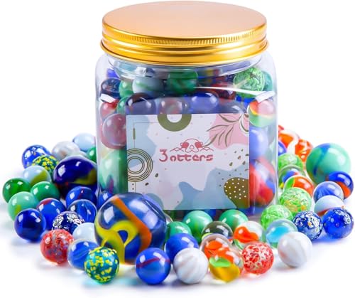3 otters 125PCS Marbles Games for Kids, Assorted Size with Gift Box for Marbles Run Games