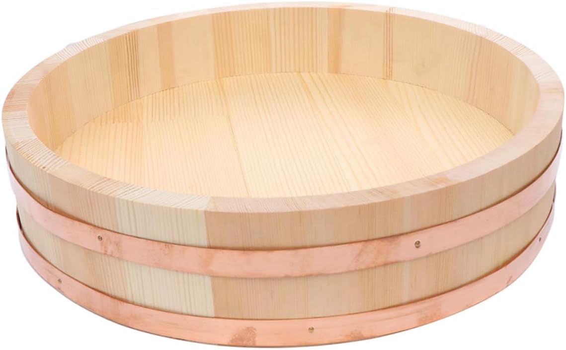 Wooden Sushi Rice Mixing Bowl Lid Japanese Hangiri Style Rice Tub for Sushi Making and Bibimbap for Home Chefs and Cuisine Enthusiasts