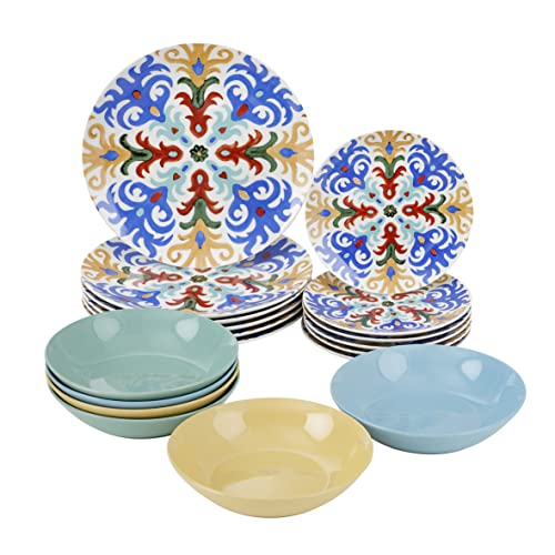 Baroni Home - Juego de platos de 18 piezas en porcelana y gres, juego de platos para 6 comensales, fantasía Sorrento