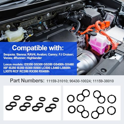 Image of Camshaft Bearing Cap Hole Gasket Compatible with Sequoia Sienna RAV4 Avalon Camry FJ Cruiser Venza 4Runner Highlander Part Numbers 11159-31010 90430-10024 11159-38010