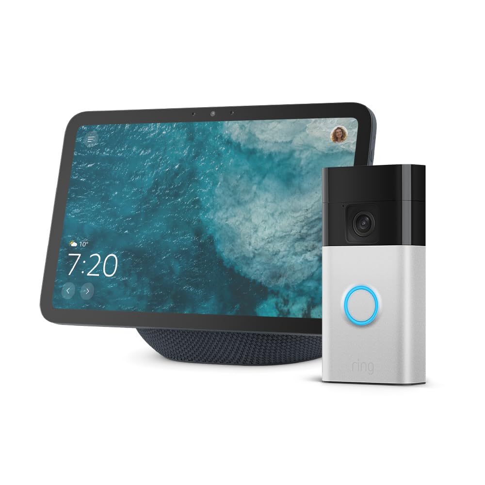 Amazon Echo Show 8 (última generación), gris grafito + Ring videotimbre con batería (Battery Video Doorbell) (2024), níquel satinado