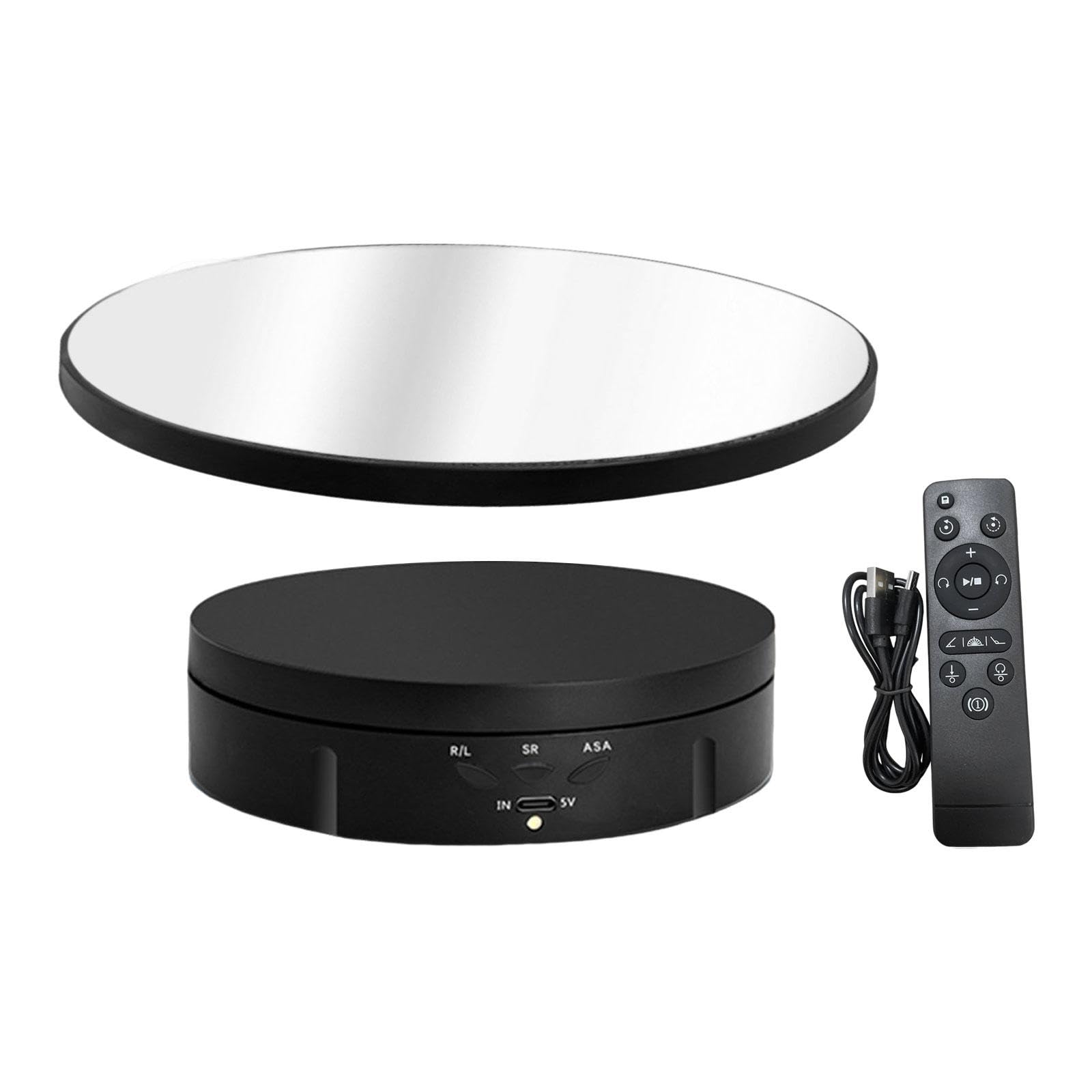 Soporte de Exhibición Giratorio Eléctrico con Espejo, Control Remoto, ángulo Ajustable, Giratoria para Exhibir Joyas Y Relojes, Adecuado Pa, Negro, Individual