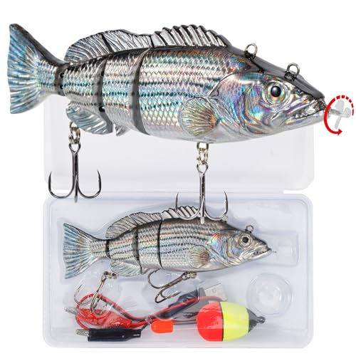 Robotic Swimming Lure 5.1” Electric Fishing Lure 4 Segment Jointed Swimbait USB Rechargeable Robotic Lure for Bass Trout Pike (Hybrid Striped Shad Specialty)