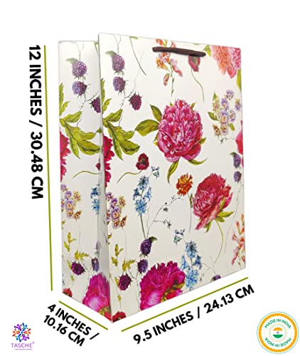Image of TASCHE Paper Alekhya Design Paper Bag For Return Gift, Small Presents, Weddings, Birthday, Holiday Presents (Size 12 X 9.5 X 4 Inch | Pack Of 8), Multicolor