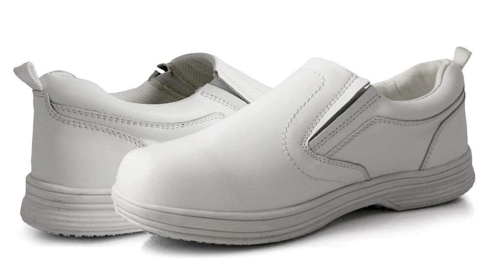 Laforst Mens Saxon 8411 Stain and Water Resistant Micro Fiber Slip Resistant Server Work Shoes White 10.5