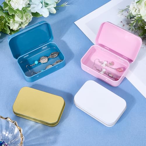 Image of 4 Colors 3.86 inchx2.5 inch 4Pcs Tin Boxes Empty Hinged Tins Colorful Mini Cute Rectangular Small Portable Jewelry Metal Container with Lid Iron Storage Box Bulk for Home Outdoors Organizer Kit