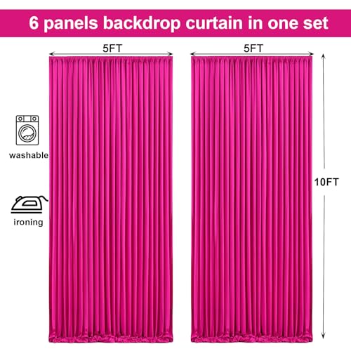 Image of 30x10ft Hot Pink Backdrop Curtain for Wedding Parties Wrinkle Free Fabric Fuchsia Drapes Backdrop Decoration for Baby Shower Birthday Photography Decoration 6 Panels, 5ft x 10ft