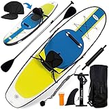 Blue Water Toys Portable Inflatable Crossover Stand Up Paddle Board/Kayak Complete Kit - Pump, Backpack, Coil Leash, Paddles, Detachable Seat - SUP 300 Pound Limit, 10ft x 32in (Turquoise/Yellow)