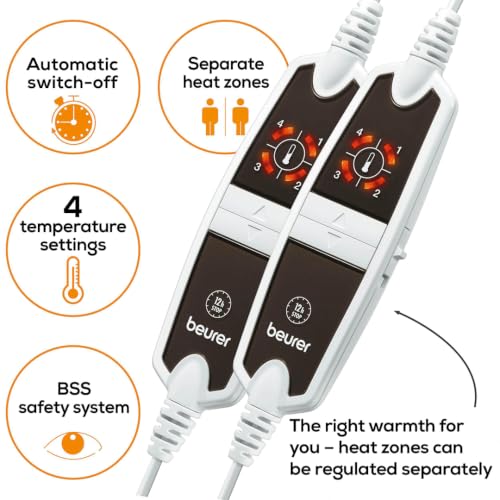 Image of Beurer German Engineering UB 56 Double Electric Blanket I Fast Heating I Teddy bear fabric I Dual Temperature Controller I Auto Shut-Off I Machine Washable 30C I Overheat Protection I OEKO-TEX Certified I Removable Switch I 3-Year Warranty