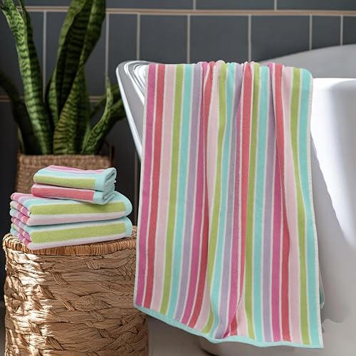 Image of ORIGINAL KIDS 6 Piece Towel Set - 2 Bath Towels, 2 Hand Towels, 2 Washcloths - 100% Cotton - Soft Absorbent Quick Dry - Durable Pool Shower Beach - Gift - Pink Multi