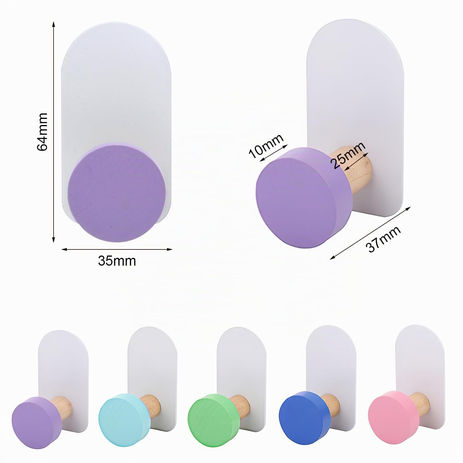APOMOONS - Ganci adesivi colorati da parete, confezione da 5 ganci per asciugamani autoadesivi, senza fori, adatti per bagno, camera da letto, cucina, soggiorno, vestiti per bambini