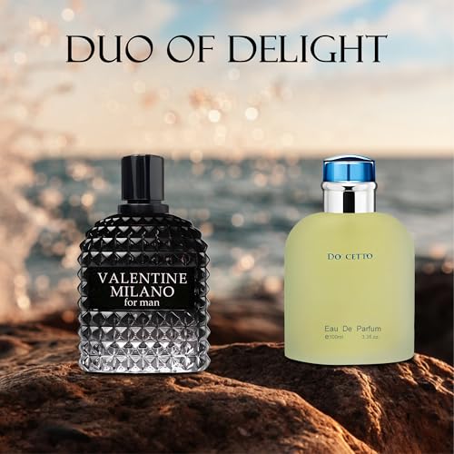 Image of AFLUXE Valentine Milano /Docetto 2PCS Eau De Toilette for Men-Fresh, Romantic Scent Perfume for Men 3.4 Fl Oz Each Mens Cologne For All Skin Daily Used