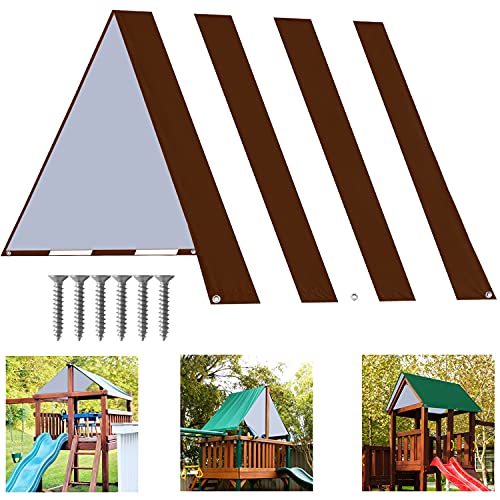 ABCCANOPY 52X90 Swing Set Replacement Tarp for Playgrounds Shade Screens (Brown/White)
