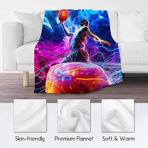 Basketball Blanket Gifts, Kids Blankets for Boys, Soft Fleece Sports Theme Throw for Team Player, 50"x60"