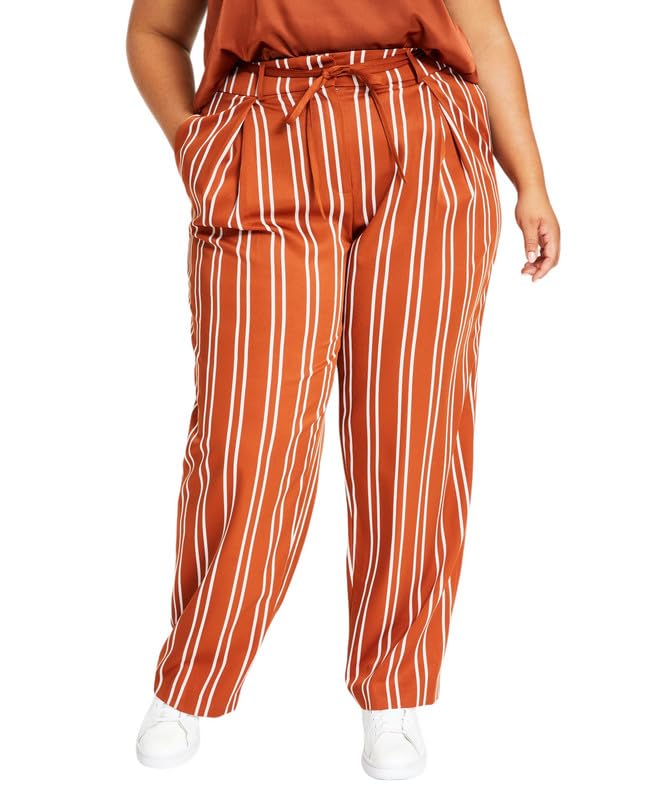 Bar III Womens Plus Size Striped Tie-Waist Pants Clary Bar White 14W