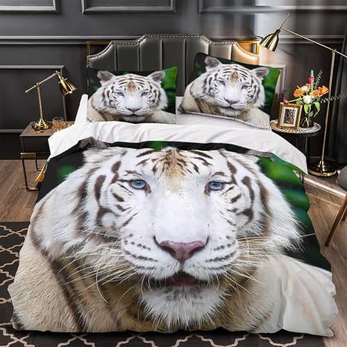 Housse de couette tigre blanc microfibre ultra douce fermeture éclair - 2