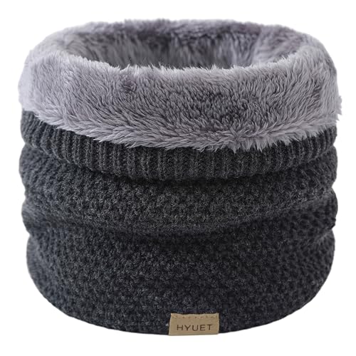 HYUET Cache-Cou Hiver Écharpe Circulaire Tricotée Tour de Cou Col Épaisse Cache Cou Doublée Tube Écharpe Polaire Thermique Doux Hommes Femmes Hiver Ski Moto Vélo，Gris foncé，taille unique