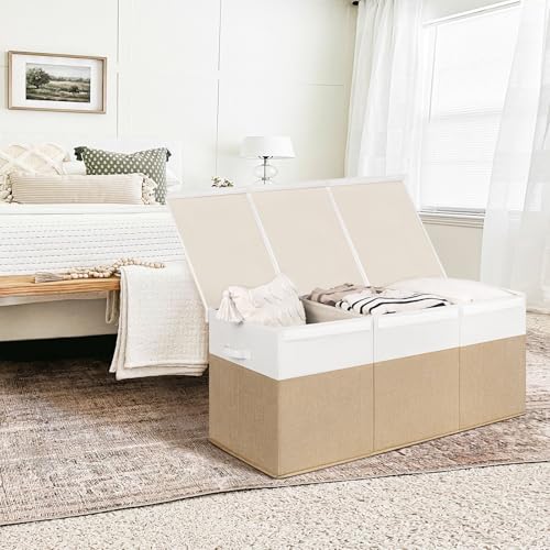 INDRESSME 185L Extra Large Toy Box, Toy Storage Organizer Collapsible Storage Bins with Lids Toy Chest for Playroom, Living Room, Toy Baskets Storage Kids, Boys Girls 39\" x 17\" x 17\" (Beige & White) - Thumbnail 5