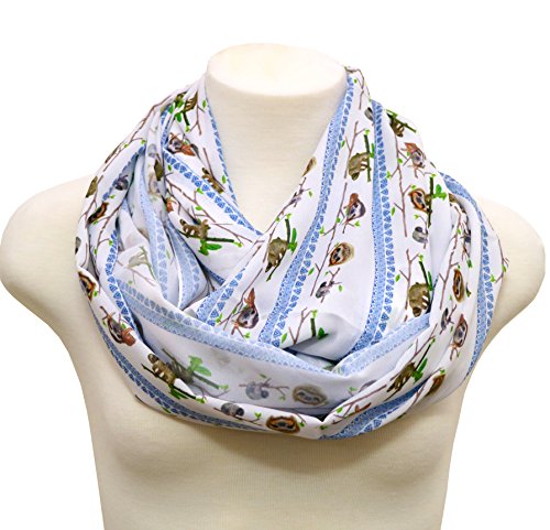 Di Capanni Sloth infinity scarf women accessories sloth lover apparel for her white blue soft fabric scarf2