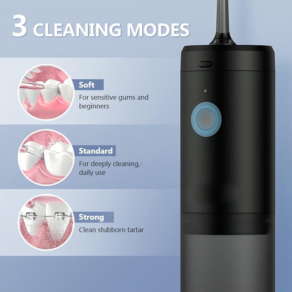 Irrigador bucal portátil, Recargable por USB, Limpiador Dental eléctrico inalámbrico, 3 Modos, 3 boquillas, Capacidad de 127 g, sin formaldehído, Elimina la Placa Dental para Viajes.