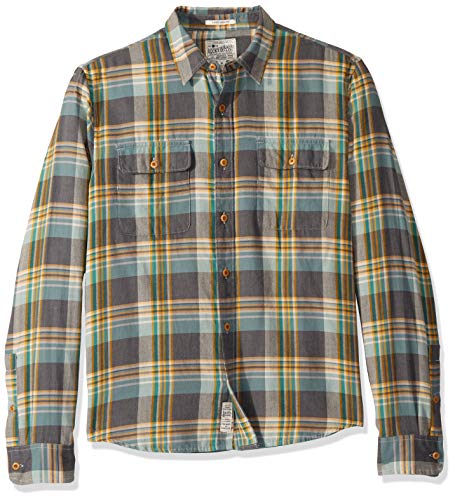 Lucky Brand Men's Lightweight Button Up Twill Shirt, Grey Gold, L