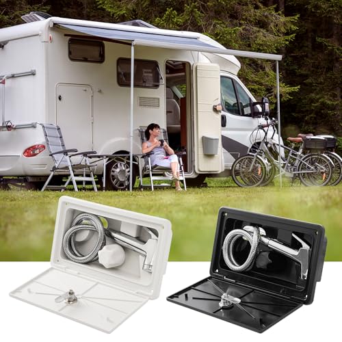 Image of Portable, Durable, Waterproof RV Exterior Shower Box Kit - All-Metal, Adjustable, Quick Connect, Leak-Proof, Weather-Resistant RV Outdoor Shower - High-Pressure RV Shower Faucet (White)