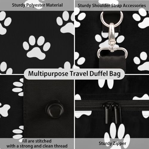 Travel Duffel Bag, Animal Cat Dog Paw Prints Sports Tote Gym Bag Foldable Western Aztec Weekender Bag Carry on Luggage Handle Bag Overnight Shoulder Bag for Women Men,A-8903