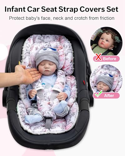 Image of Infant Car Seat Insert with Extra Headrest, Adjustable Carseat Head Support for Preemie to Toddler, 2 in 1 Breathable Air Mesh Car Seat Insert for Newborn, Mink Dot Baby Car Seat Cushion for Stroller