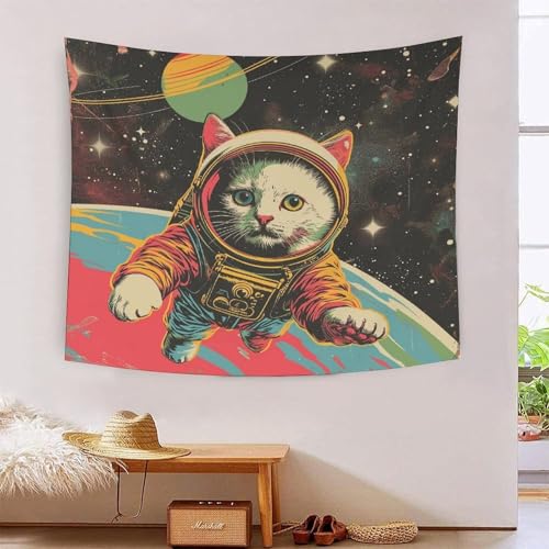 Art mural tapisserie murale tissu chat 3D finition soignee