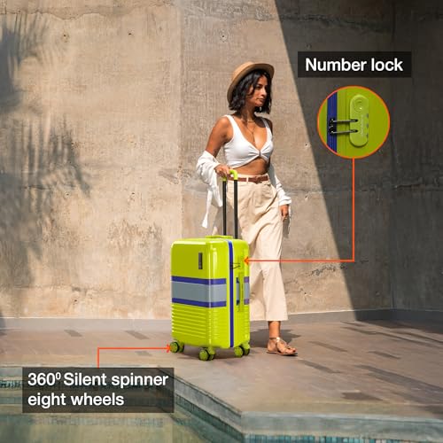 Image of Nasher Miles Mexico Hard-Sided Polycarbonate 8 Wheels Double Spinner Check-in Luggage Neon Green and Grey 28 inch |75cm Trolley Bag, Large