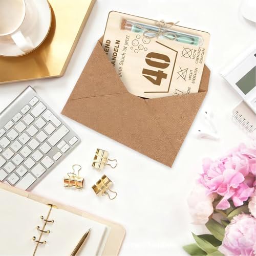 Geschenk zum 40 Geburtstag, Handgemachtes Holz-Geschenkset zum 40. Geburtstag – Exklusive Geschenkbox mit Holz-Wunschkarte, Gutschein-Umschlag, und transparentem Glasröhrchen, Perfekt für Glückwünsche