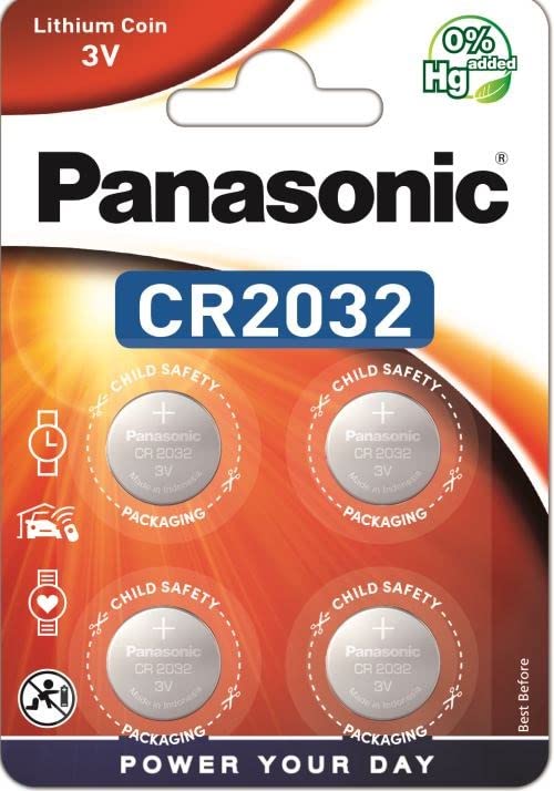 Panasonic CR2032 Pila botón de litio no recargable, 3V, 225 mAh, 4 unidades
