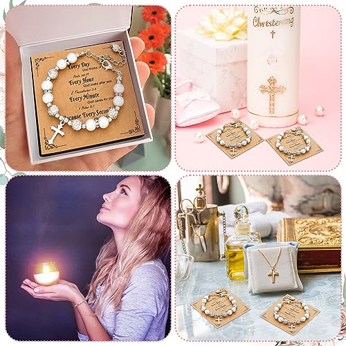 12 Pcs Cross Bracelets Bulk Catholic Gifts for Women Men Baptism Favors for Guests Rhinestone Charm Pearl Catholic Bracelets Christian Religious Cross Confirmation3