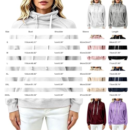 ENCURKUS Women Pullover Y2K Hoodies Casual Cowl Neck Sweatshirt with Pocket - image 4