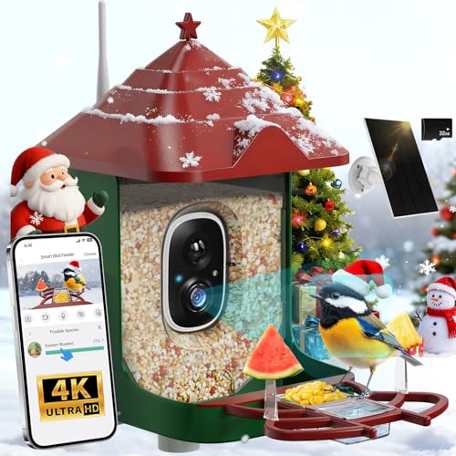 Smart Bird Feeder with Camera, with AI Identify Birds Species & Solar Panel, WiFi Birdfeeder with Cam, 4K HD Live View, Chew-Proof & Waterproof Design, Real-Time App Alerts, Bird Lover's Companion